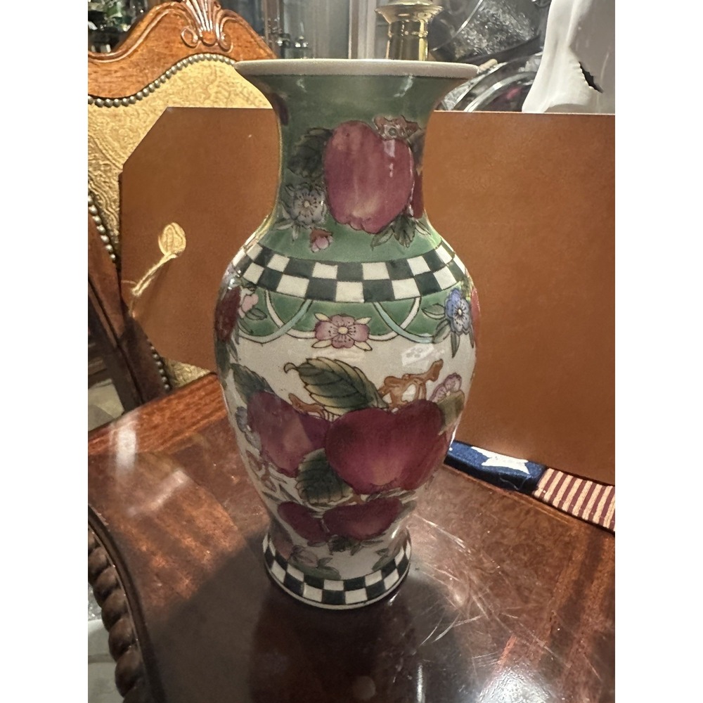 FRUIT VASE Vintage Hand Painted By Oriental Accents Fruit Motif